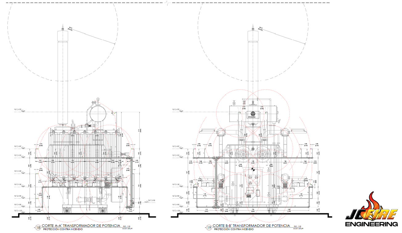 Corte A-A y B-B Transformador de Potencia