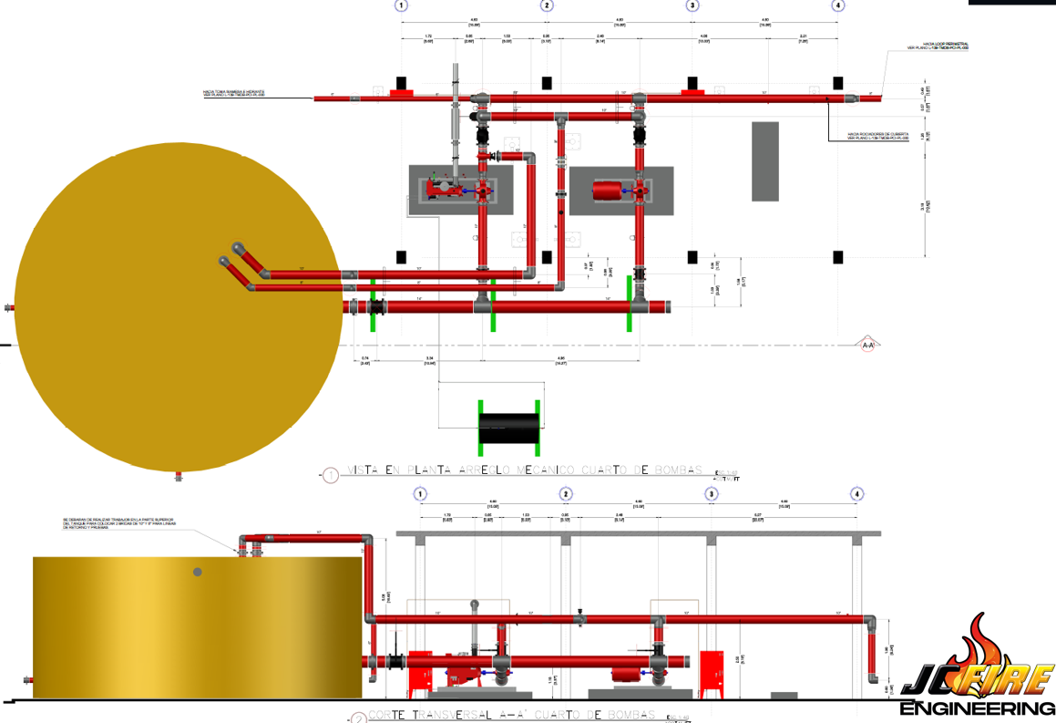 Vista en Planta del Arreglo Mecánico del Cuarto de Bombas